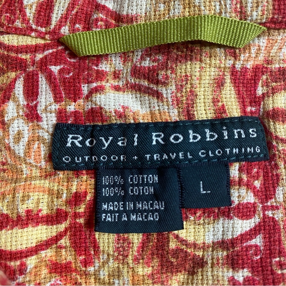 MEN’S Royal Robbins Outdoor and Travel  Red and Yellow Casual button up shirt.